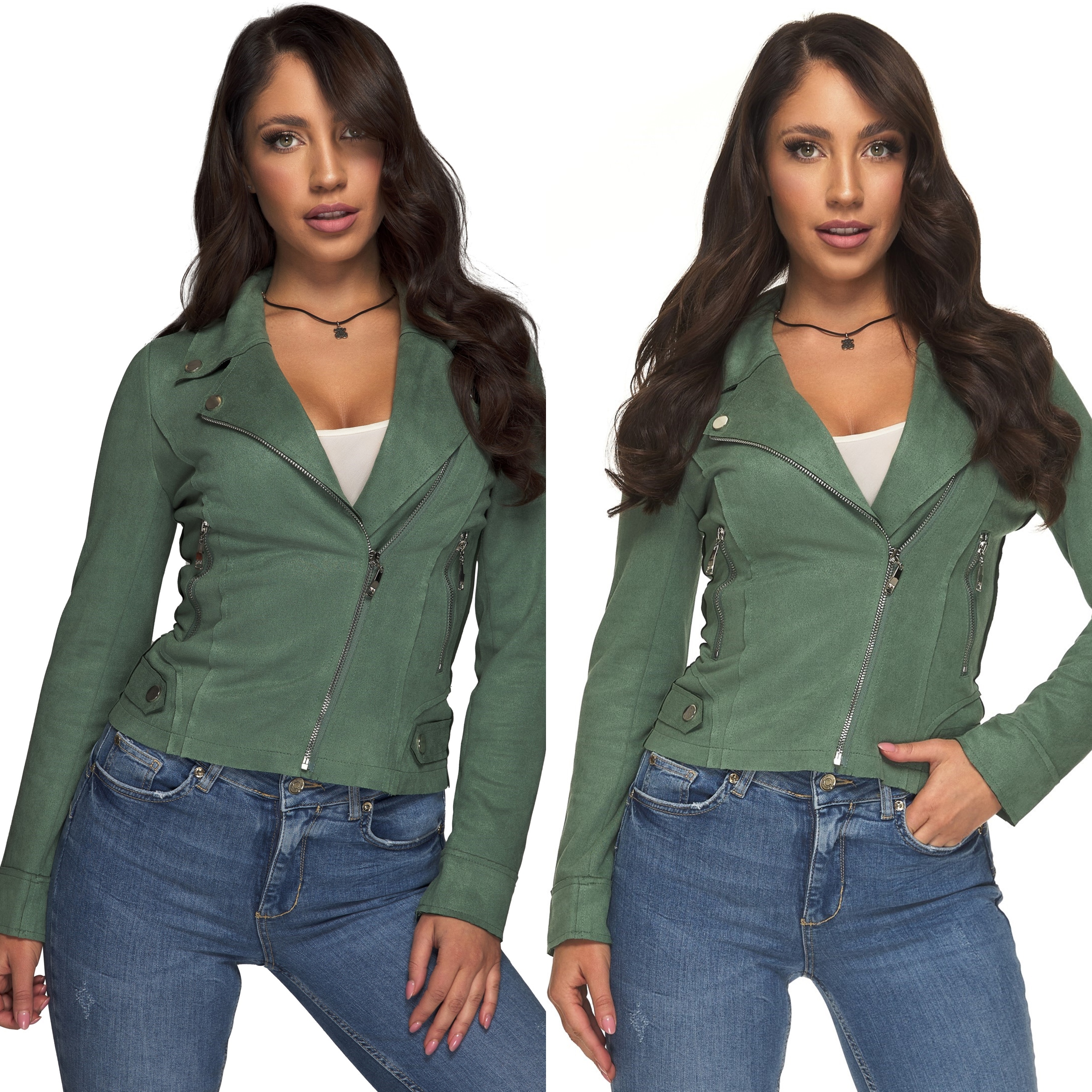 Kurtka Damska Ramoneska zamszowa zamsz ekologiczny zieleń zielona rozmiar M