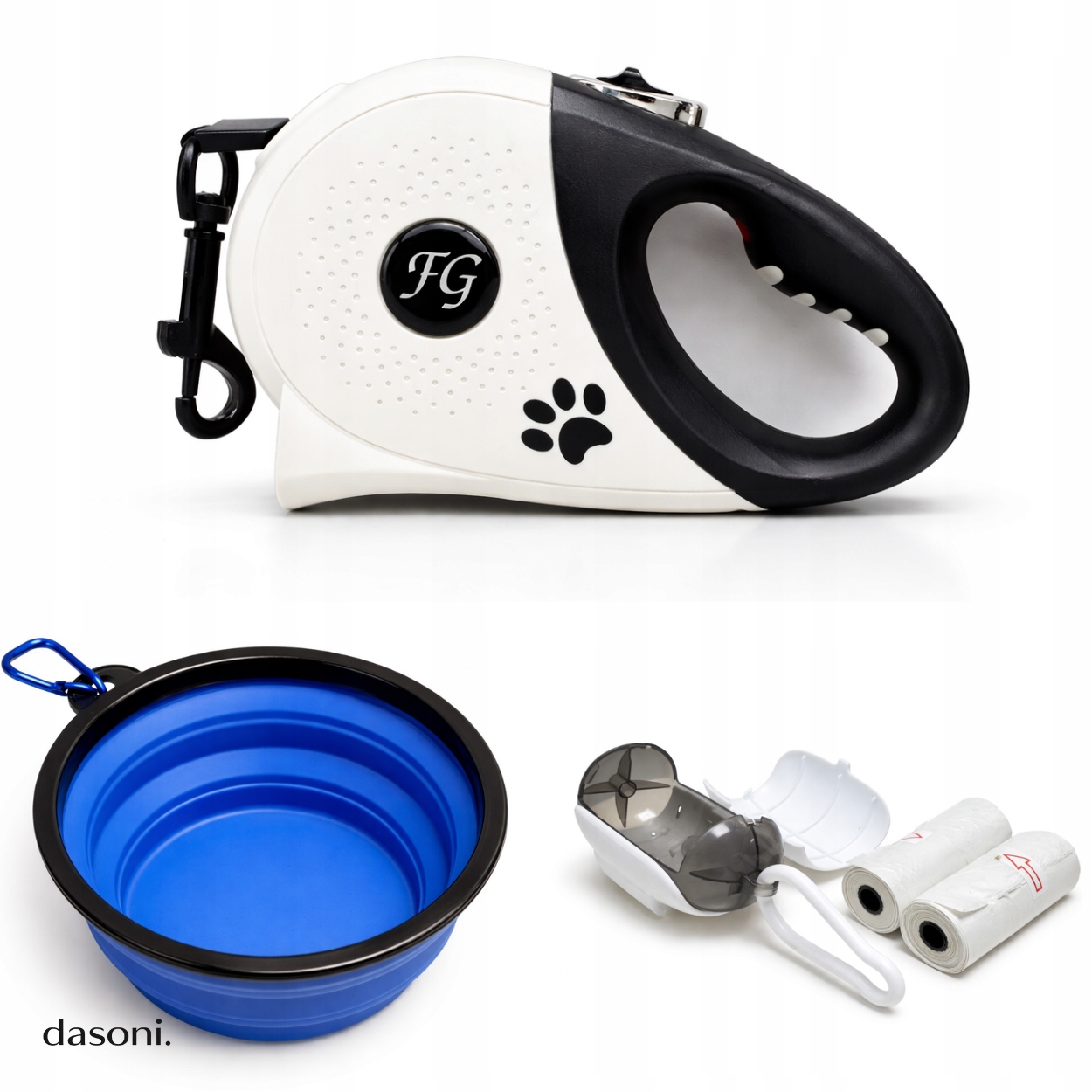 Zestaw Smycz Automatyczna Led Usb 50kg 5m Latarka Dozownik Worki Miska Set