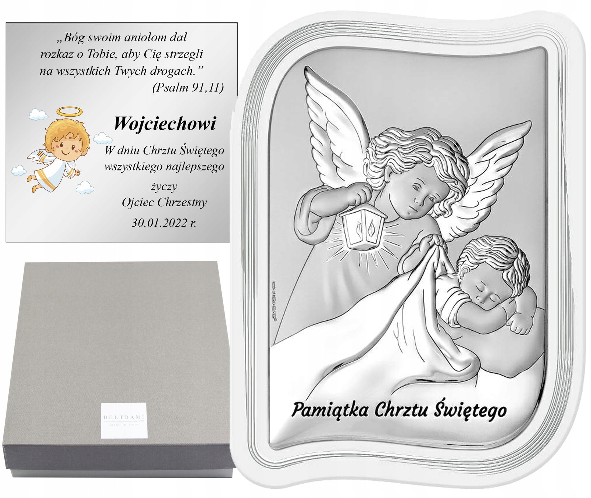 Stříbrný Obrázek Andílek Suvenýr Křtu Svatého