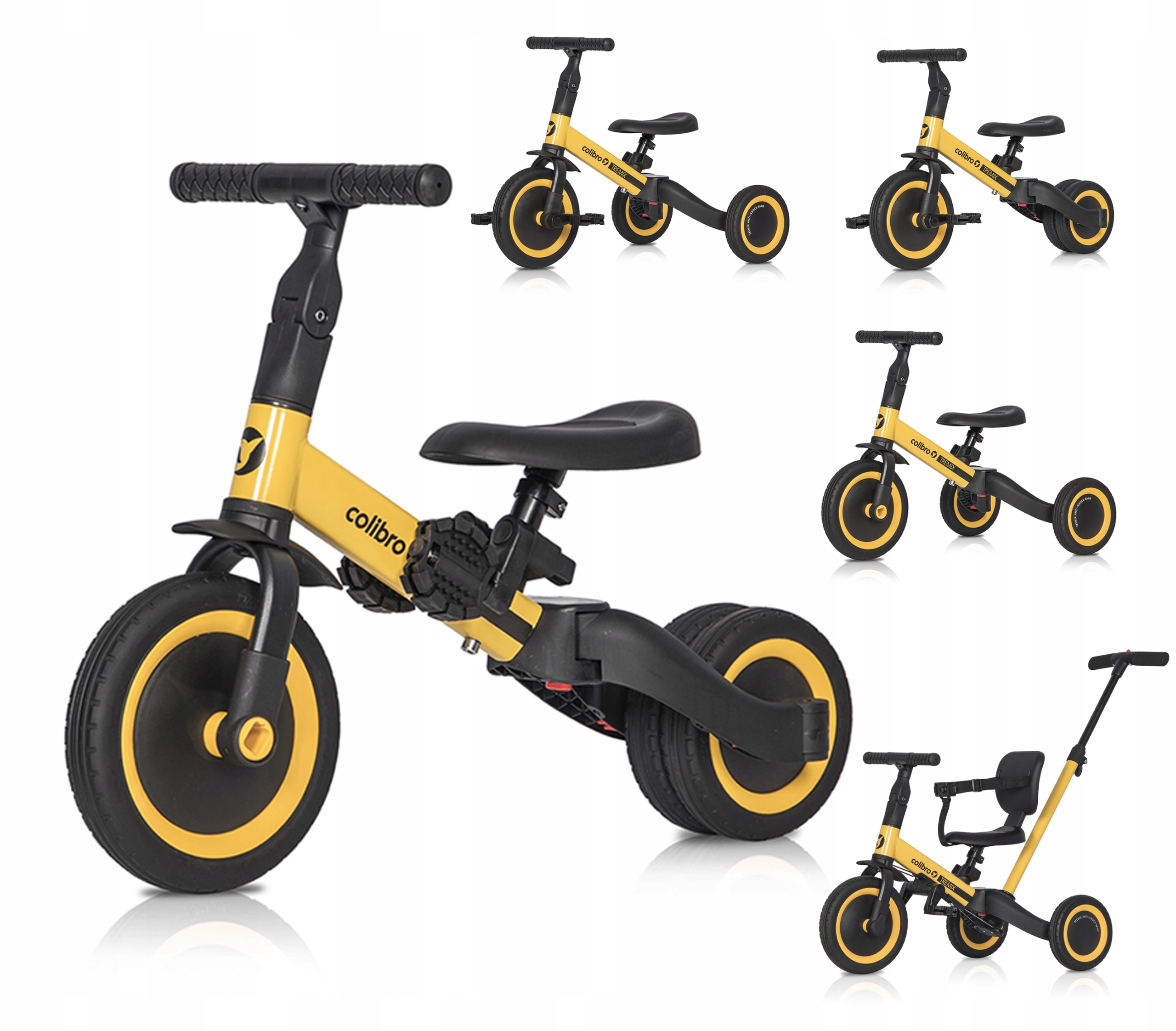 Rower dziecięcy trójkołowy, biegowy Colibro 6w1 Tremixup Banana Do 25 Kg