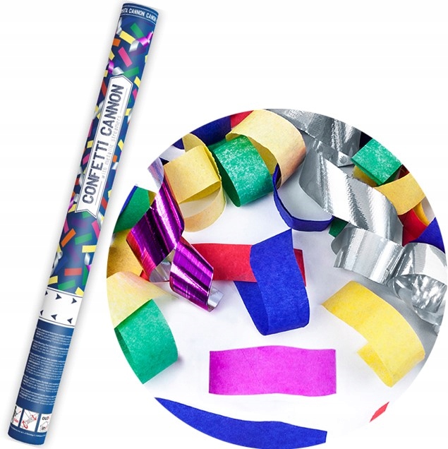 TUBA STRZELAJĄCA KONFETTI KOLOROWE SERPENTYNY NA URODZINY ŚLUB WESELE 60 CM