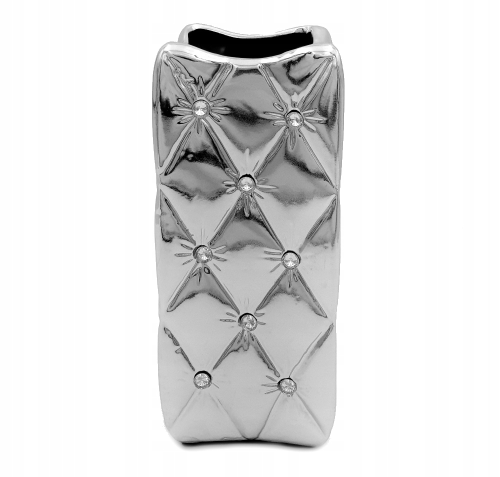 

Srebrny duży wazon glamour z kryształkami pikowany