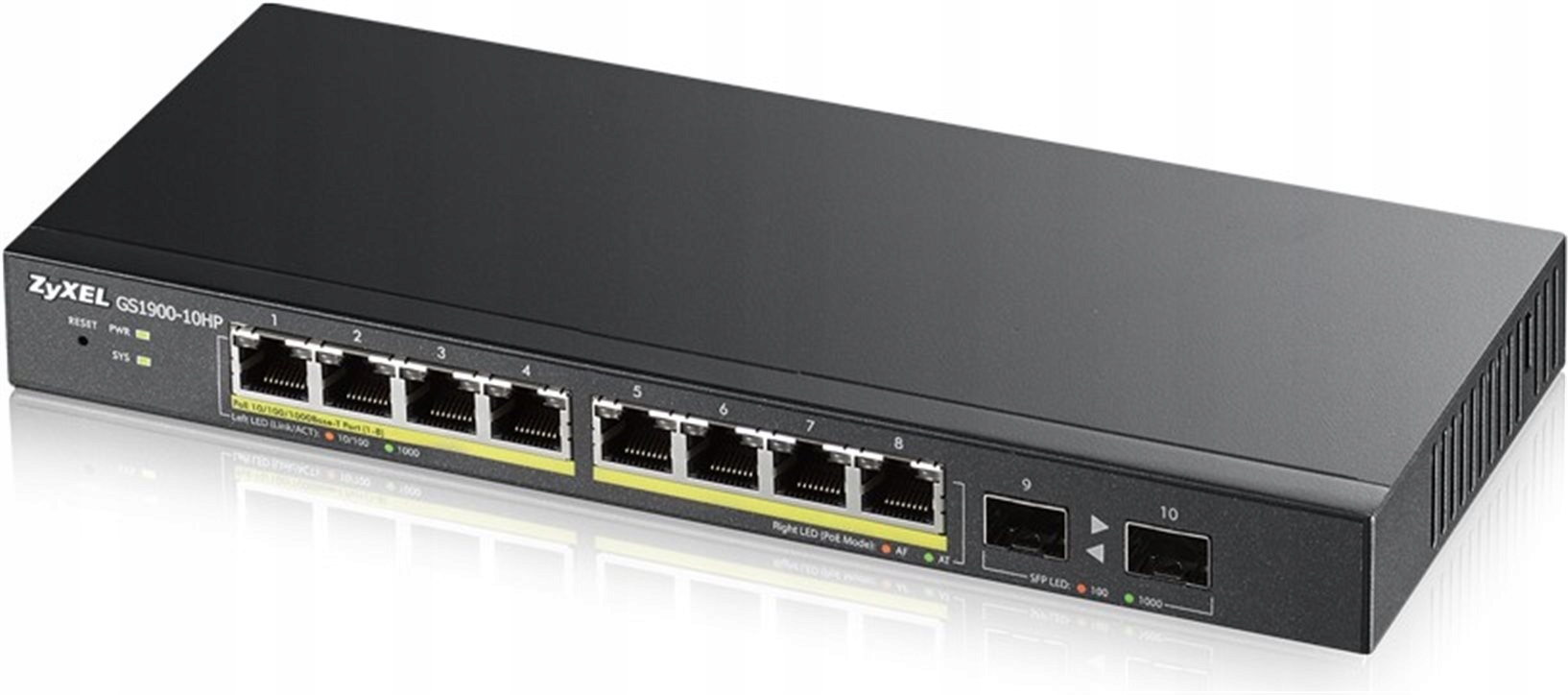 Zyxel 8xGb+2xSFP fanless Poe switch GS1900-10HP v2