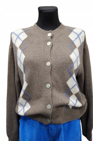 Klasický Kardigan S Kašmírem Cashmere Blend-romby fango- Premium Italia
