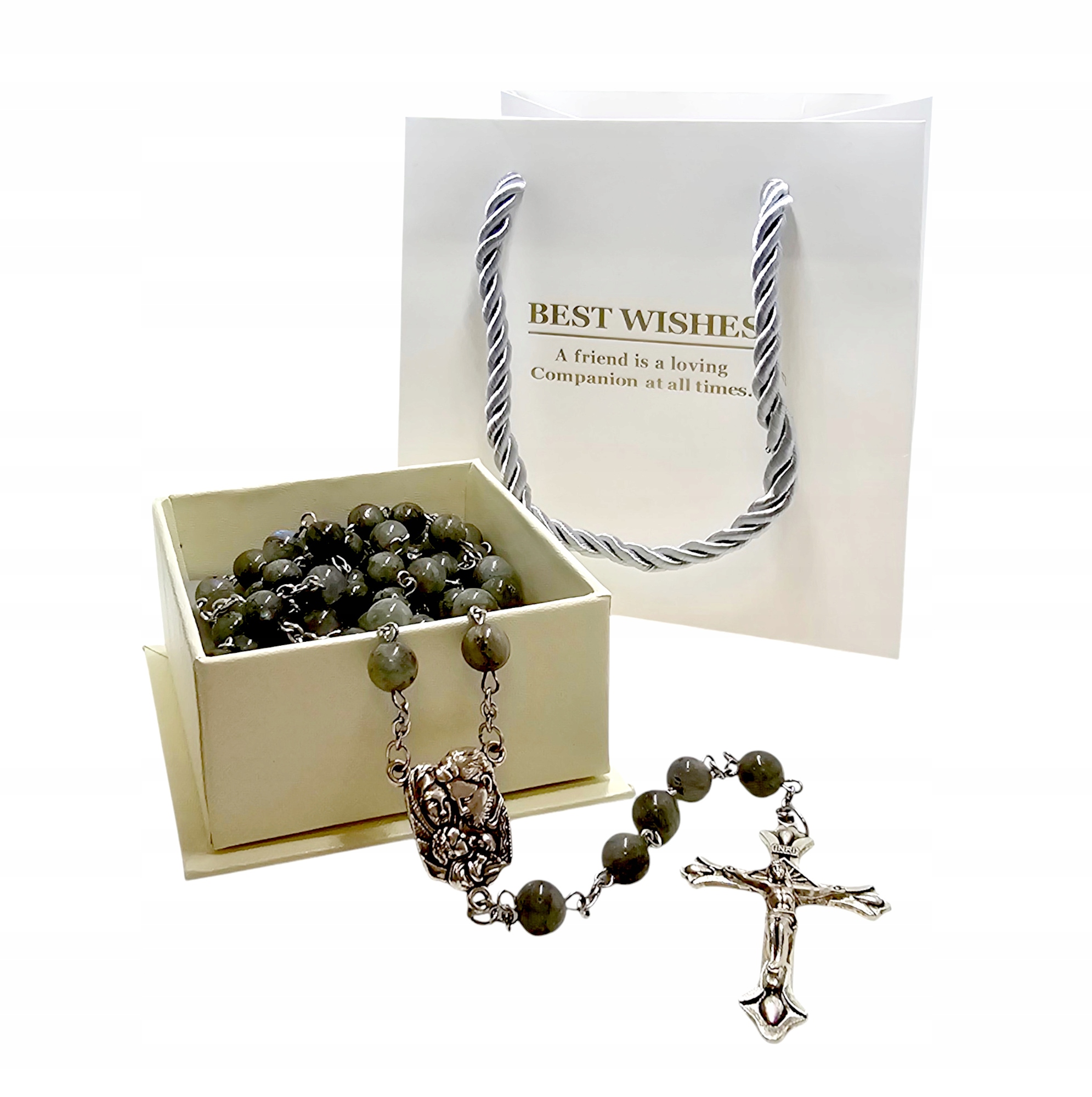 Růženec Přírodní Labradoritový kámen M127 Dárek