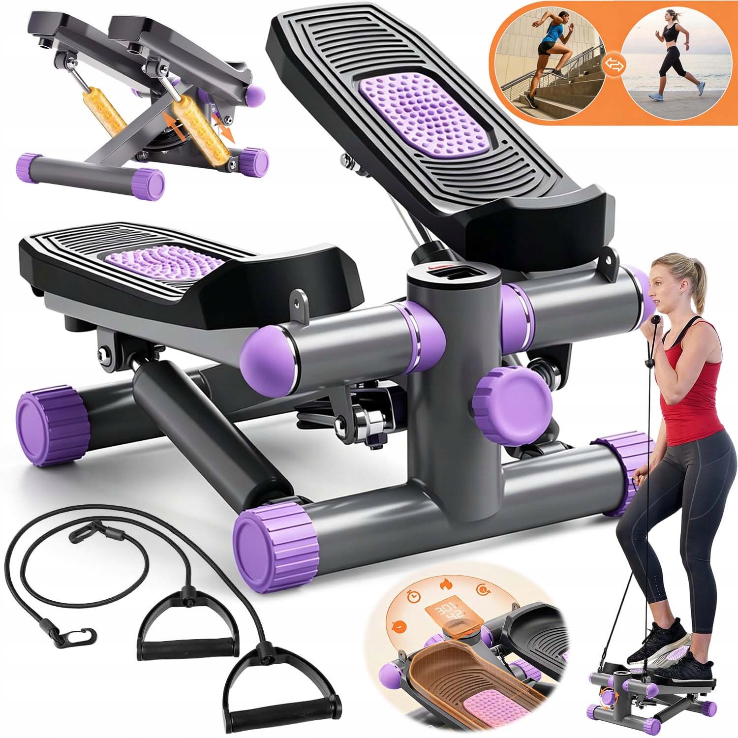 Otočný Stepper S Lany Pro Aerobní Fitness Cvičení, Počítadlo, Regulace 2V1
