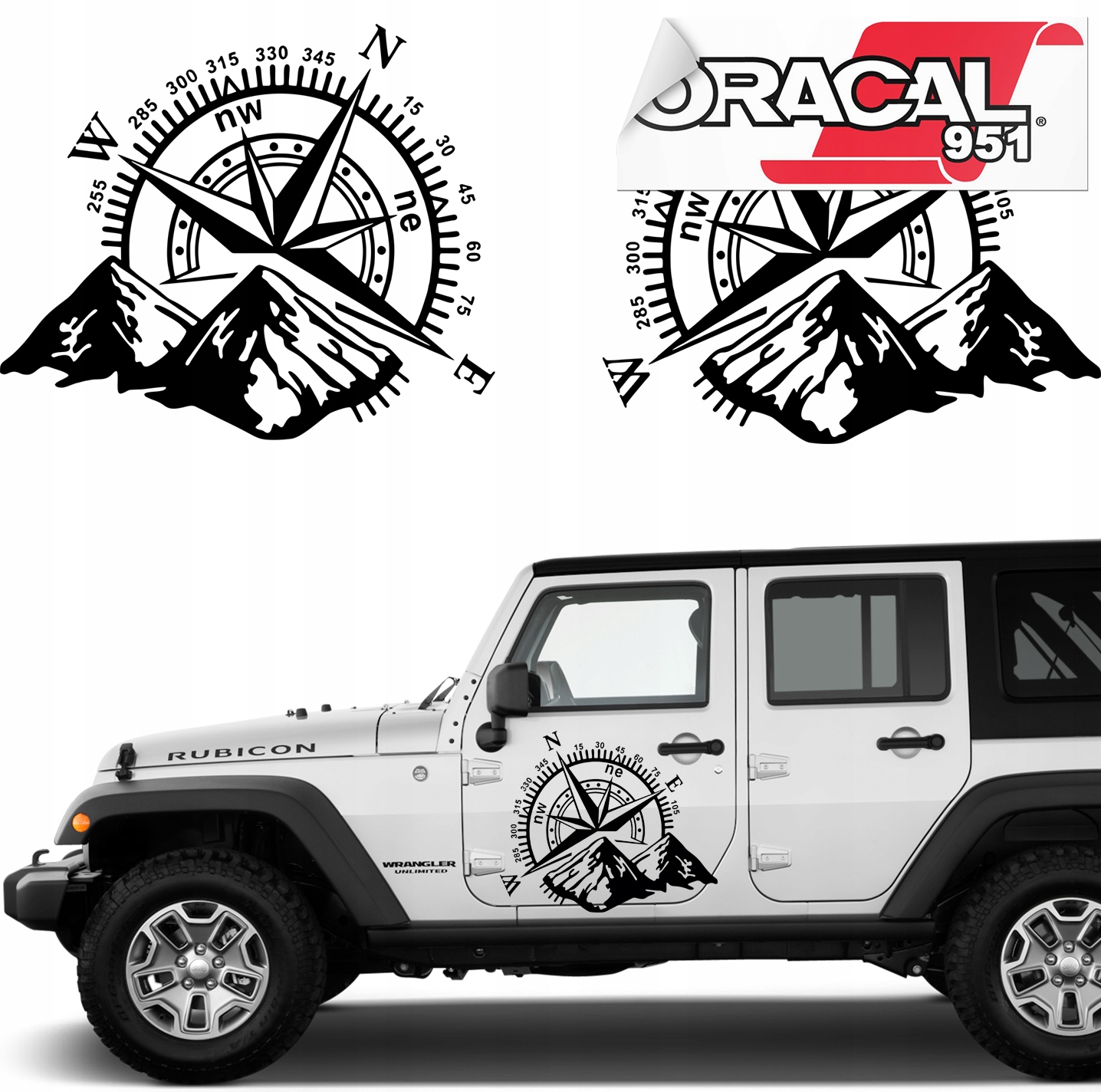 2x Автомобільна наклейка компас гори позашляховий 44x52
