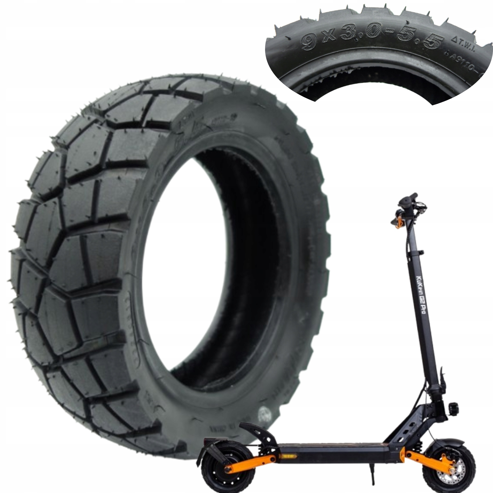 Opona Bezdętkowa 9x3 do KuKirin G2 Pro 2024 Terenowa 9x3.0-5.5" Tubeless