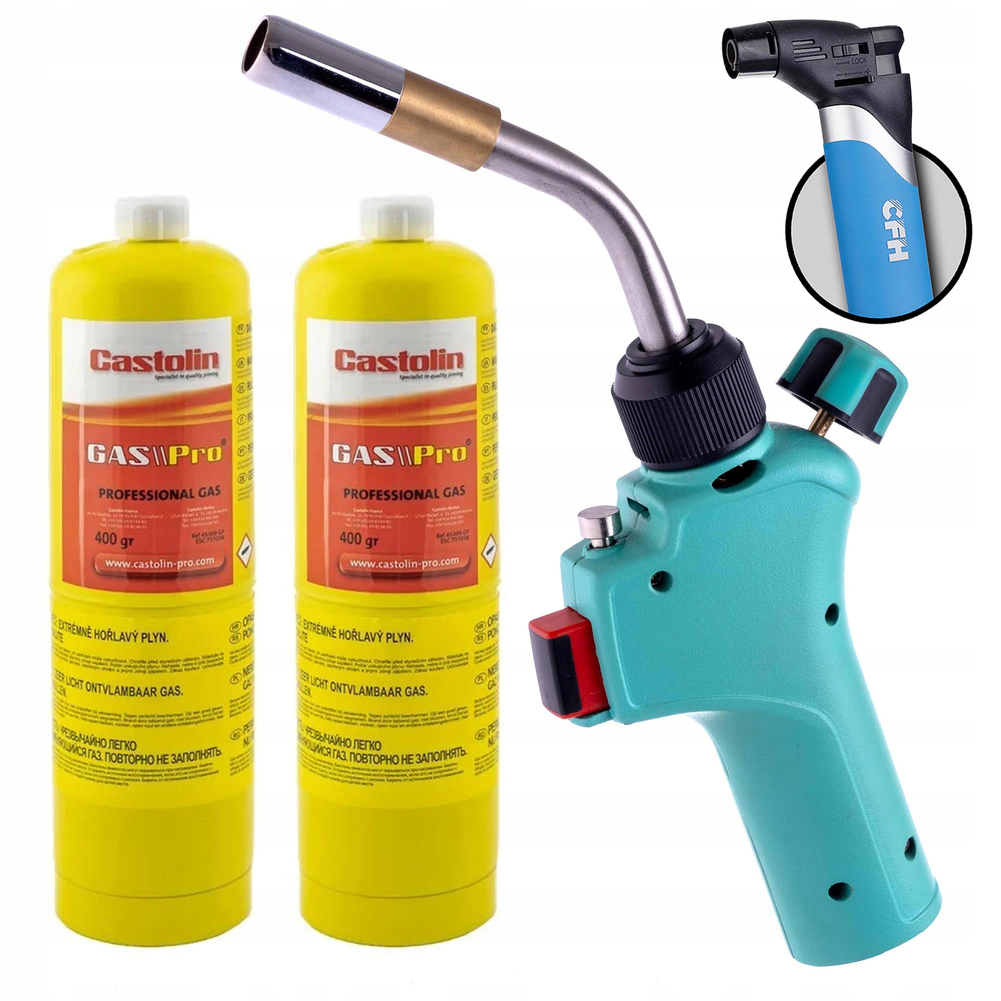 Plynový Hořák Mapp Propan Pro Pájení Turbo 1900°C 2X Láhev Castolin Cfh