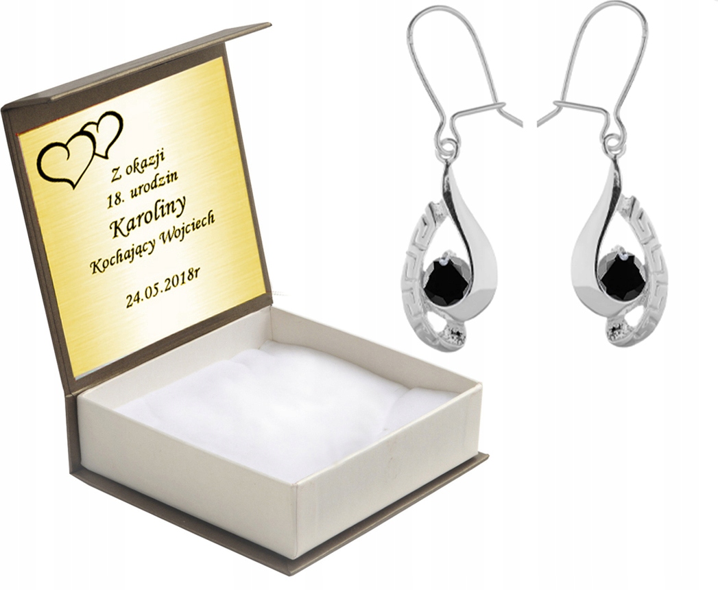 

Kolczyki Srebrne Z Czarnymi Cyrkoniami + Grawer