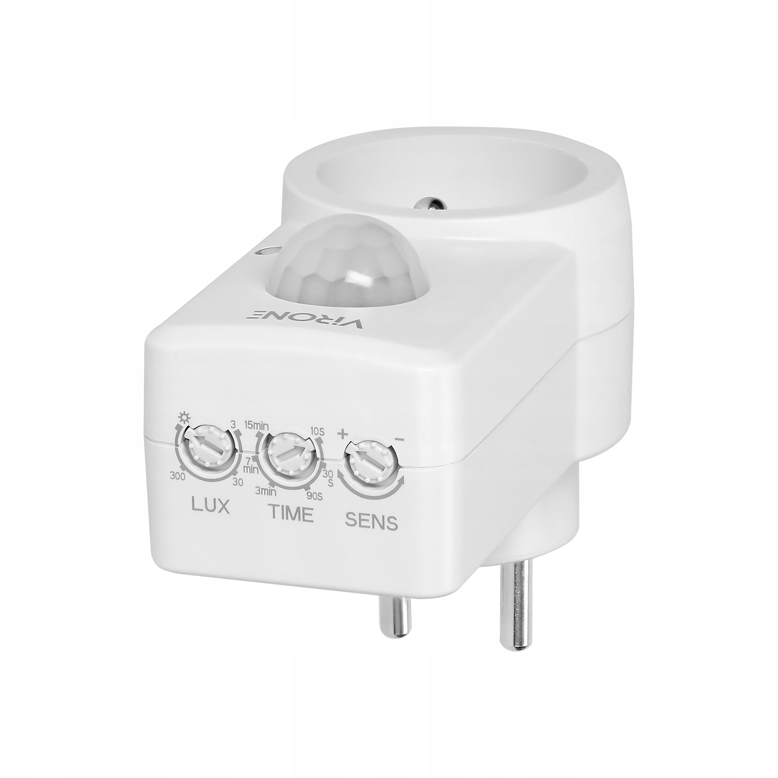 CZUJNIK RUCHU ZMIERZCHU DO GNIAZDKA NA WTYCZKĘ LED Marka Virone