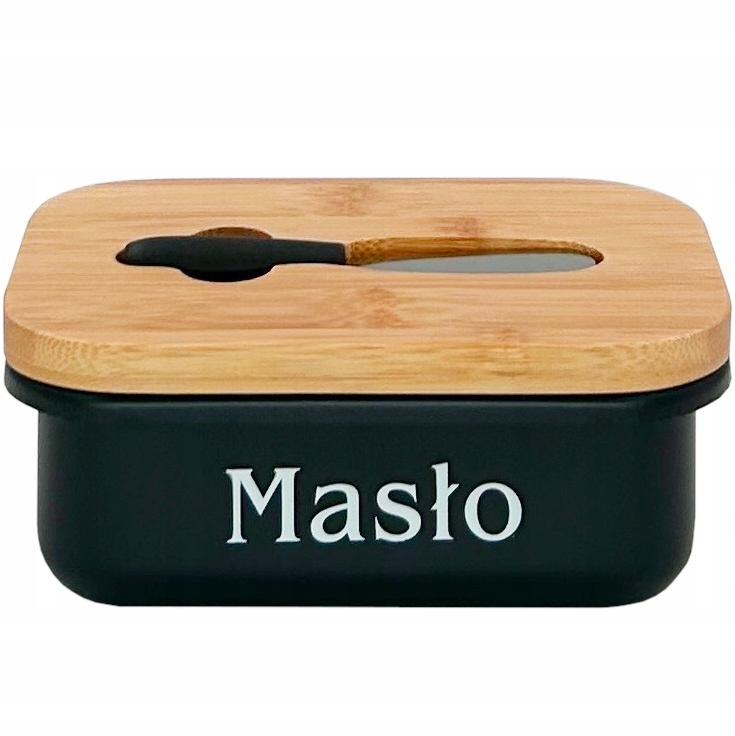 MASELNICZKA MASELNICA STAL NIERDZEWNA DREWNO CZARNY POJEMNIK NA MASŁO + NÓŻ EAN (GTIN) 5906716927615
