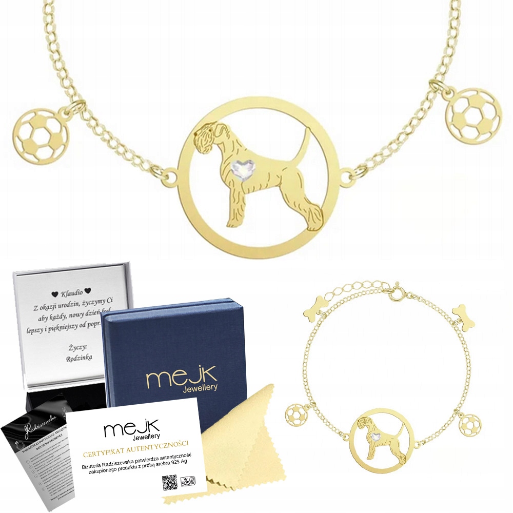 Zlatý náramek se psem Šnaucer 925 Dárek Šperky Gravírování Bonus