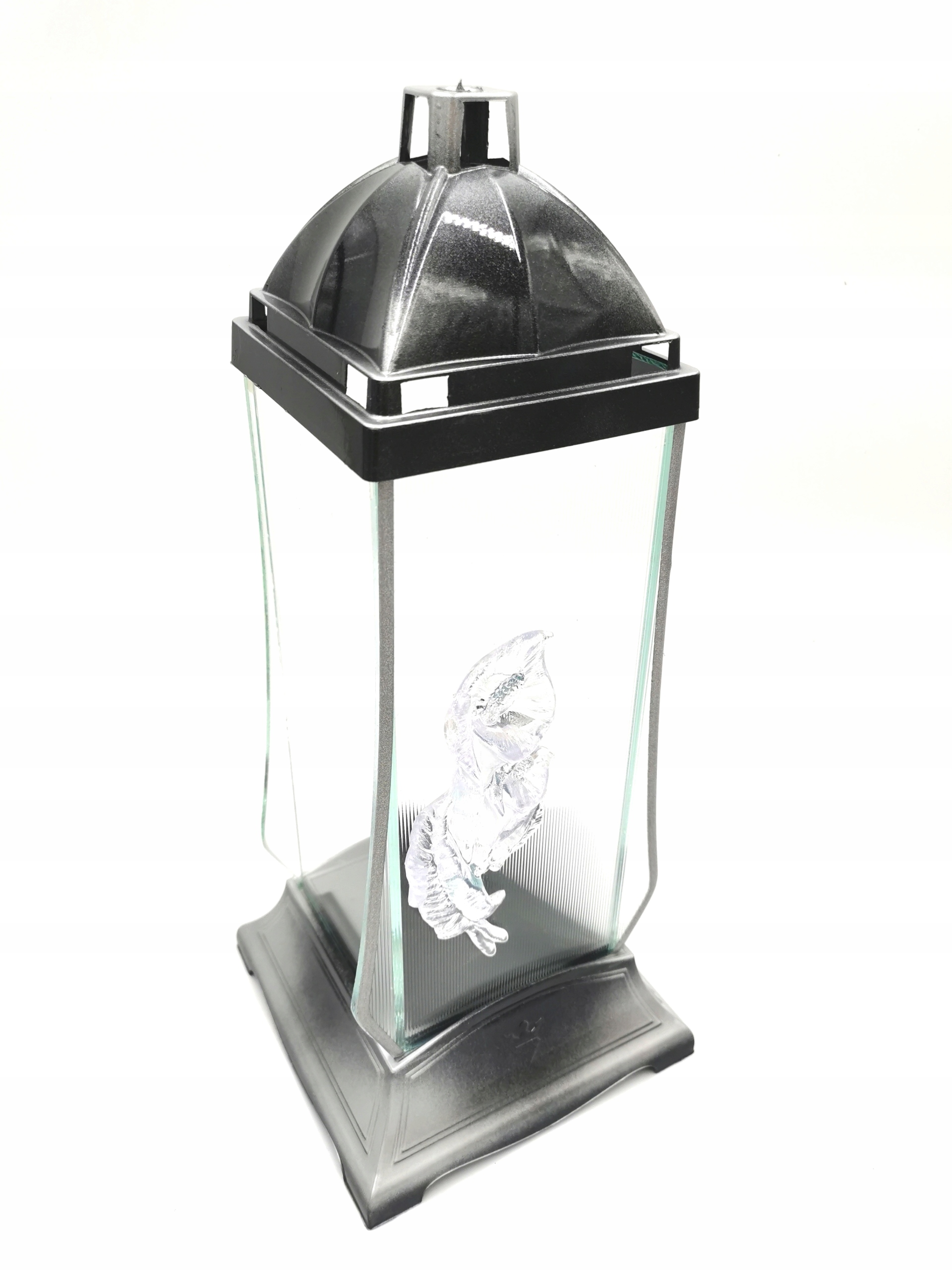 PIĘKNA KAPLICZKA SREBRNA KWIAT SZKLANY 36 CM ZNICZ