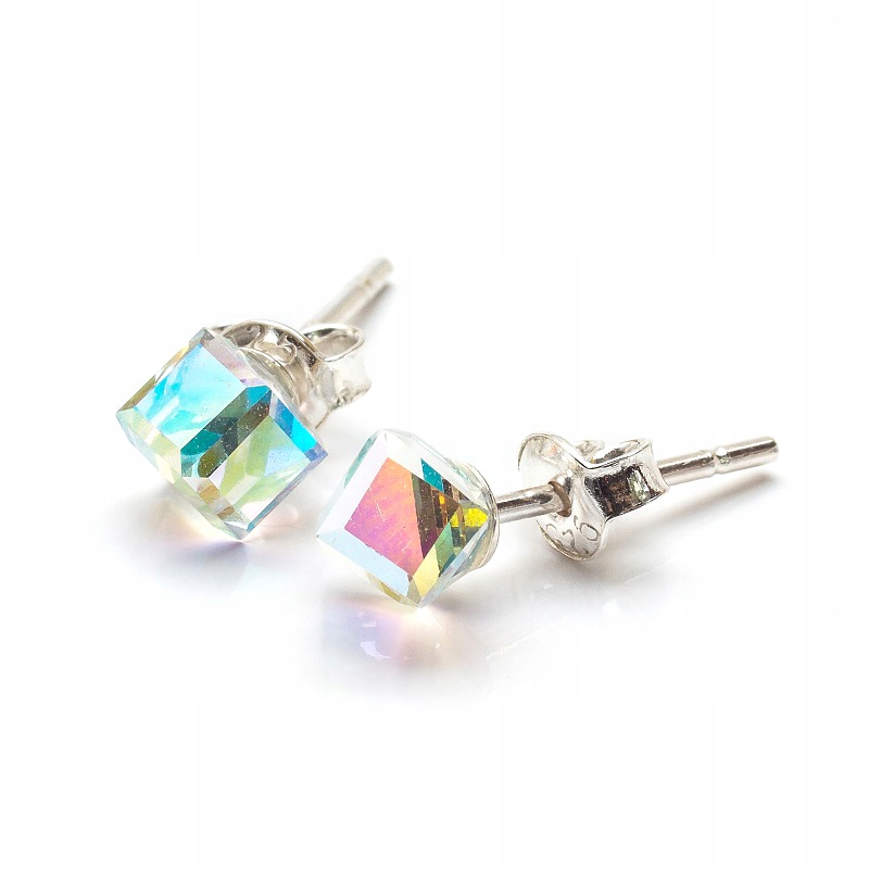 

Srebrne 925 Kolczyki z kr. Swarovski Cube 4mm Cab