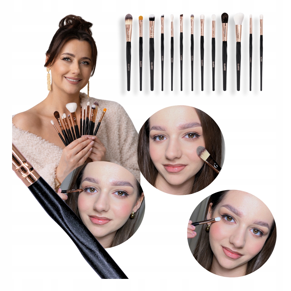 Pędzle do Makijażu Zestaw 13x Naturalne i Syntetyczne Włosie Glamtes