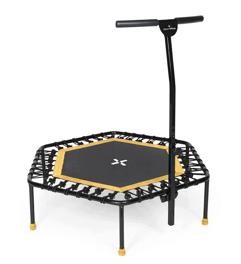 P591 SportPlus Domowa trampolina fitness z drążkiem regulowana do 130 kg