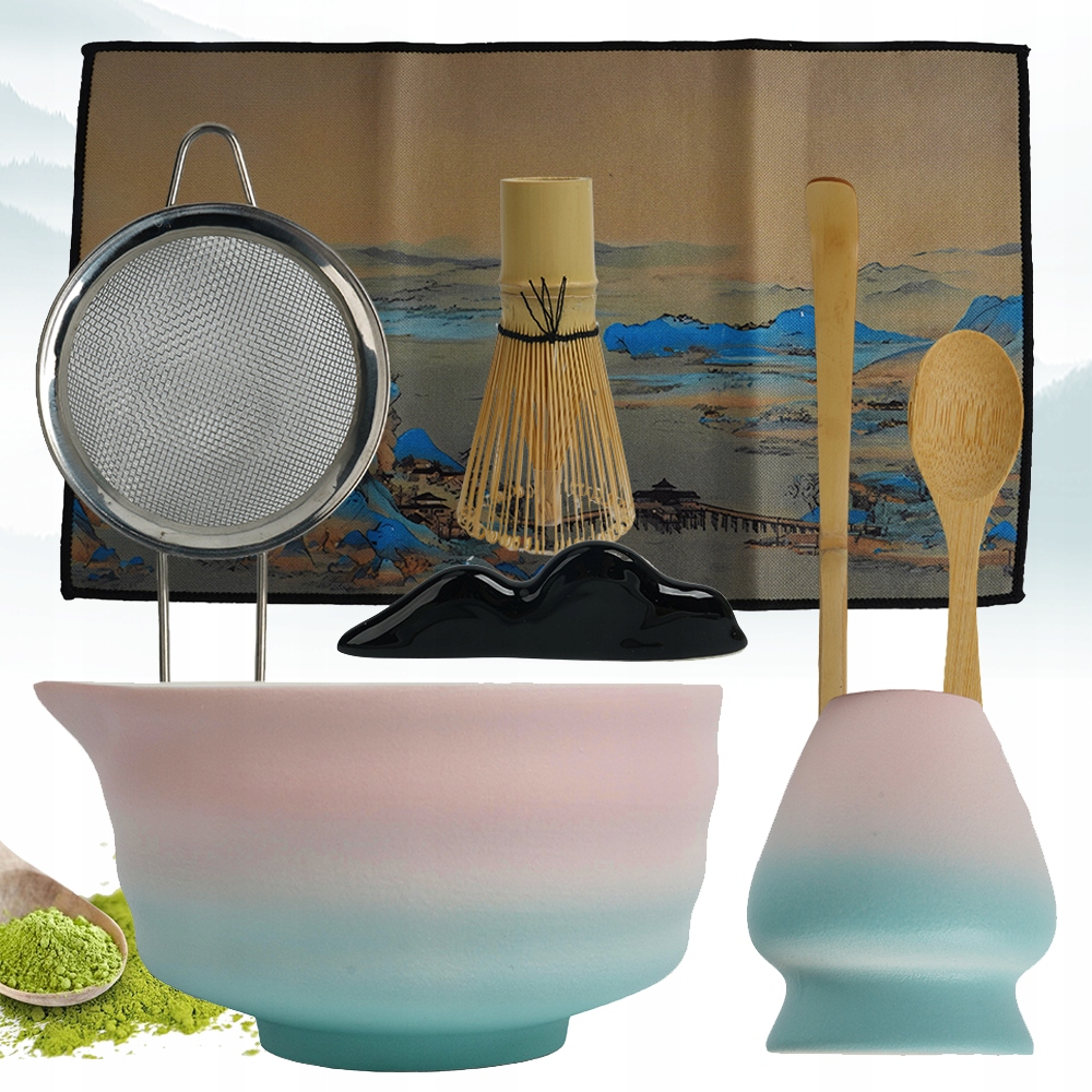 Levně Dárková Sada Na Čaj Matcha Šálek Metla Podstavec Lžička 8KS