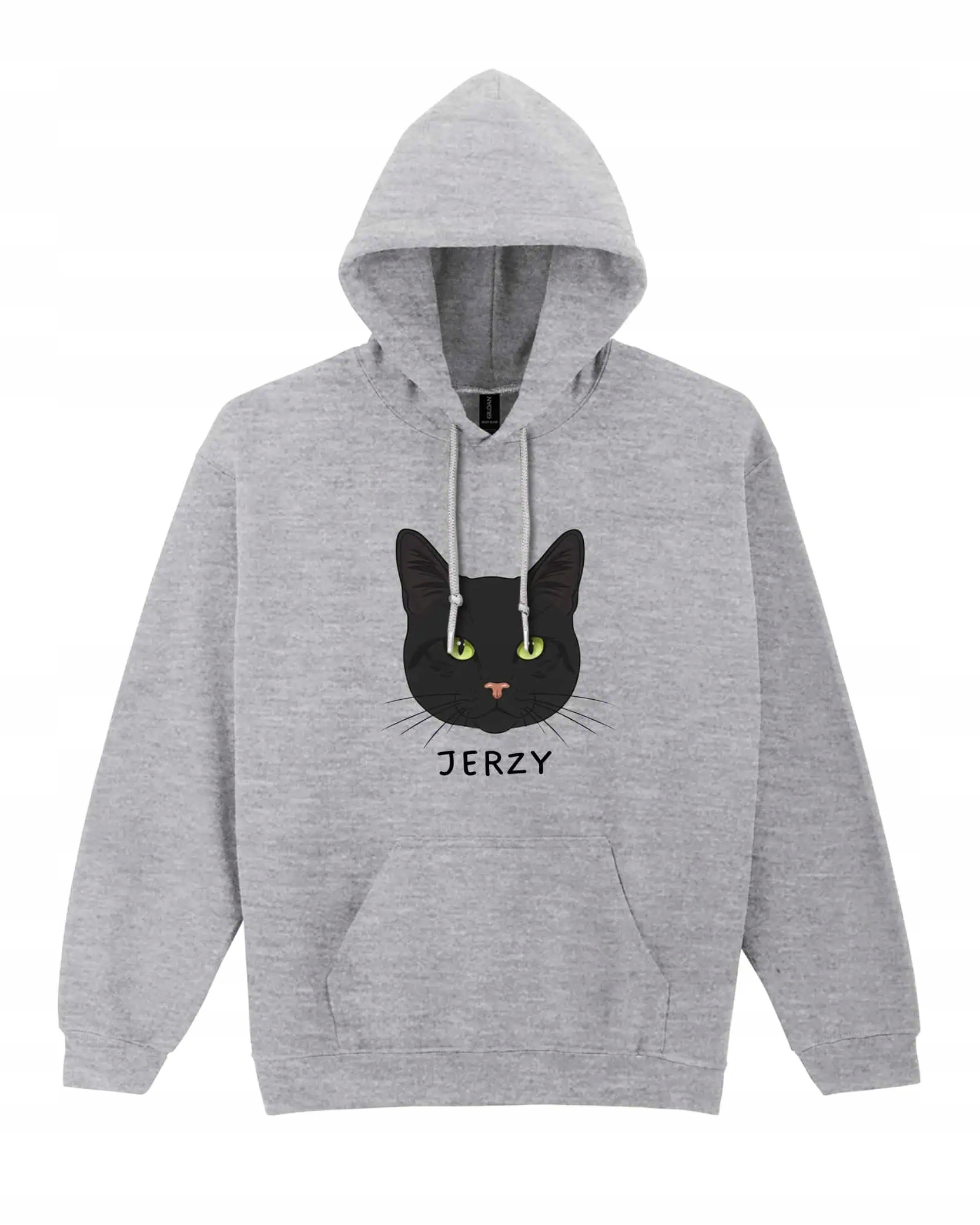 Mikina s kapucí Střešní taška Černá Personalizovaná Kočka Pupil Šedá L