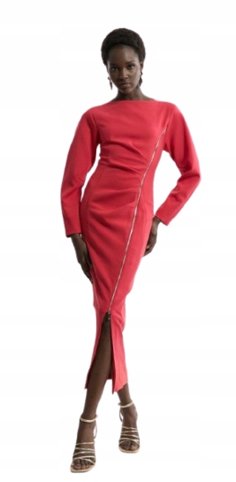 Karen Millen Červená Šaty Sukně S Asymetrickým Zipem 40 B1Q