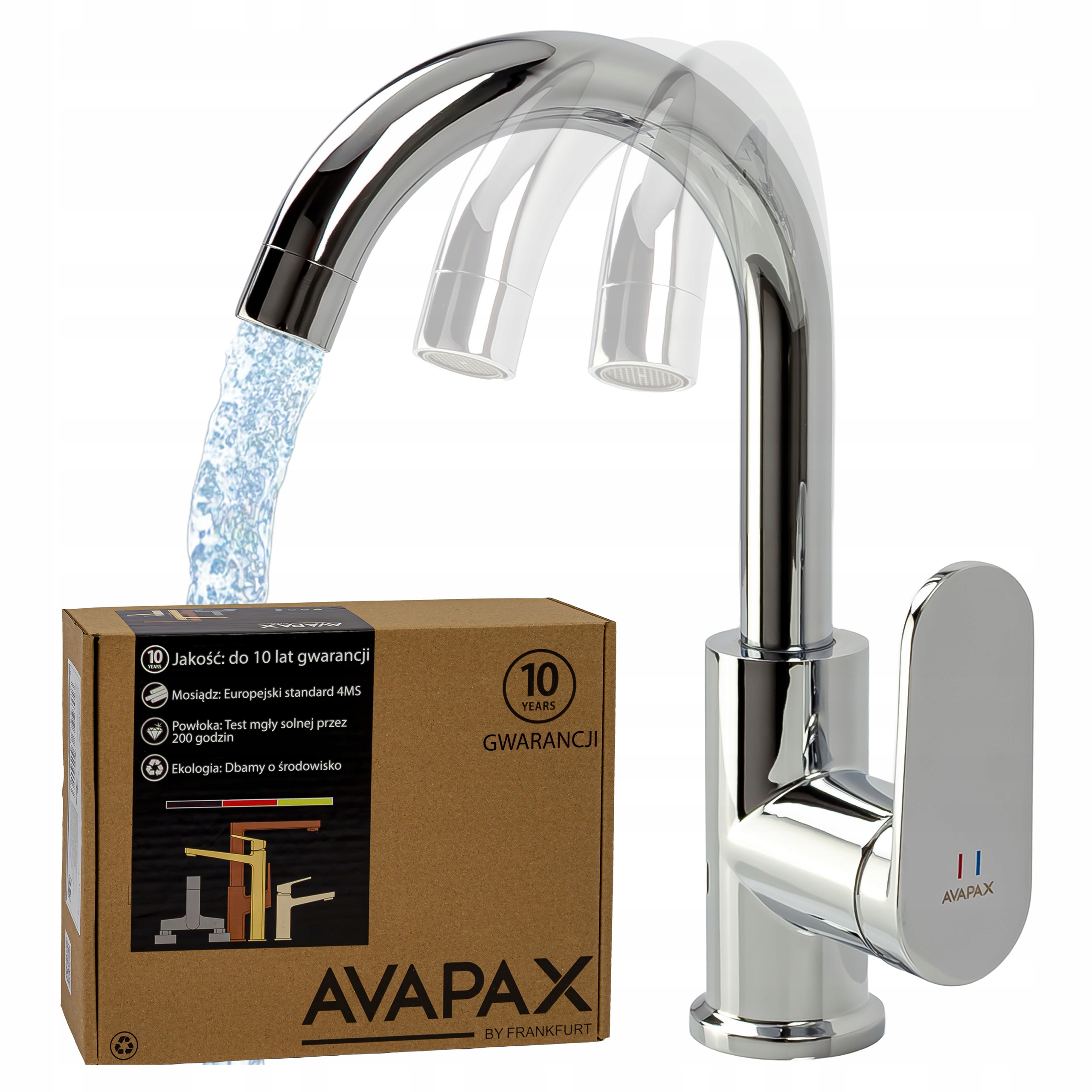 Kuchyňská baterie vysoká s výpustí U chromovaná otočná Avapax mosazná