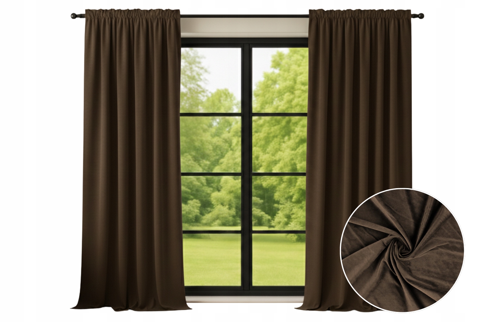 2x Hnědá sametová Závěs 140x240cm elegantní měkká do obývacího pokoje Silná