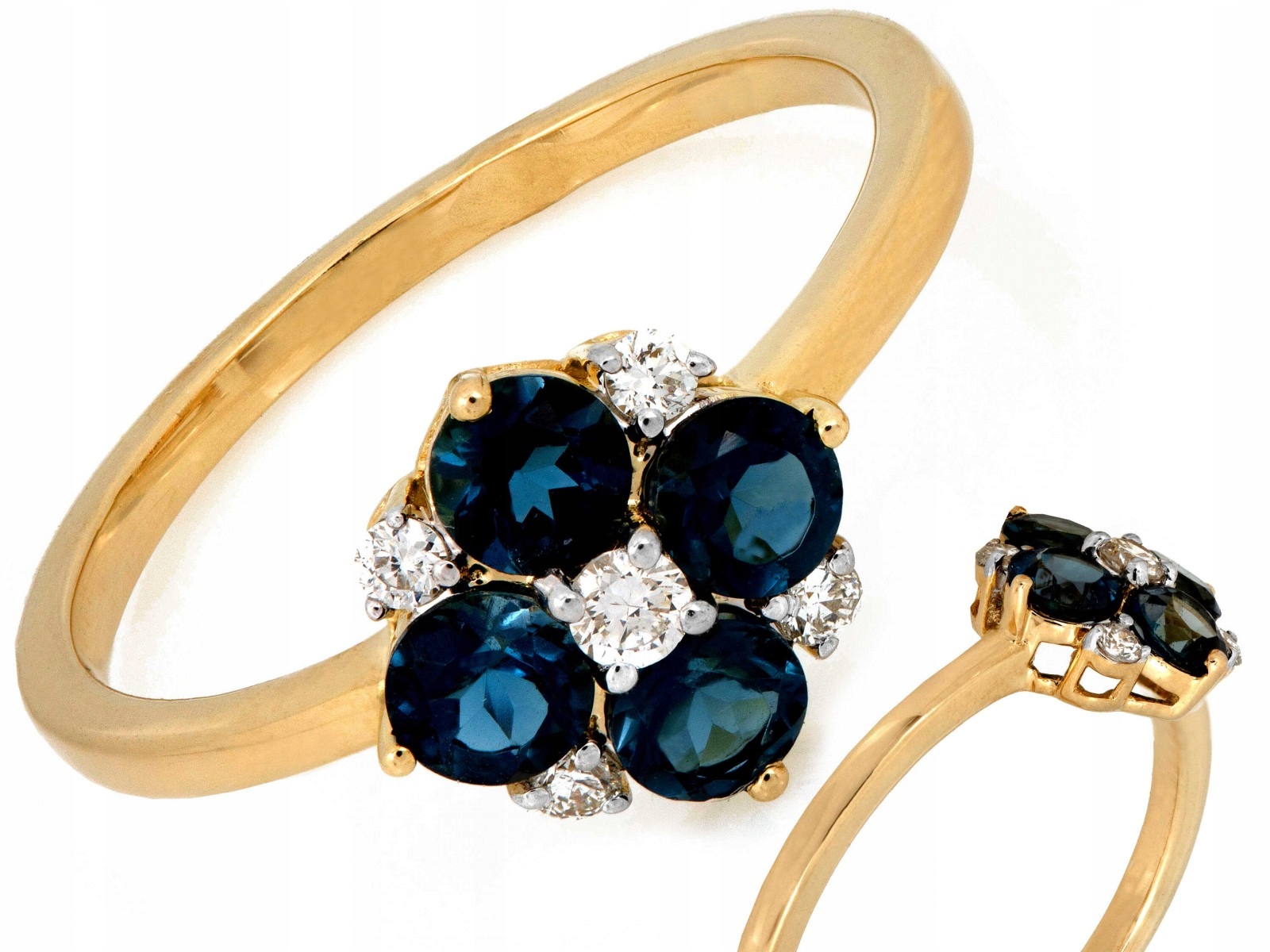 Zlatý módní prstýnek s květem z topazů a briliantů 585 14k 1.98g r15