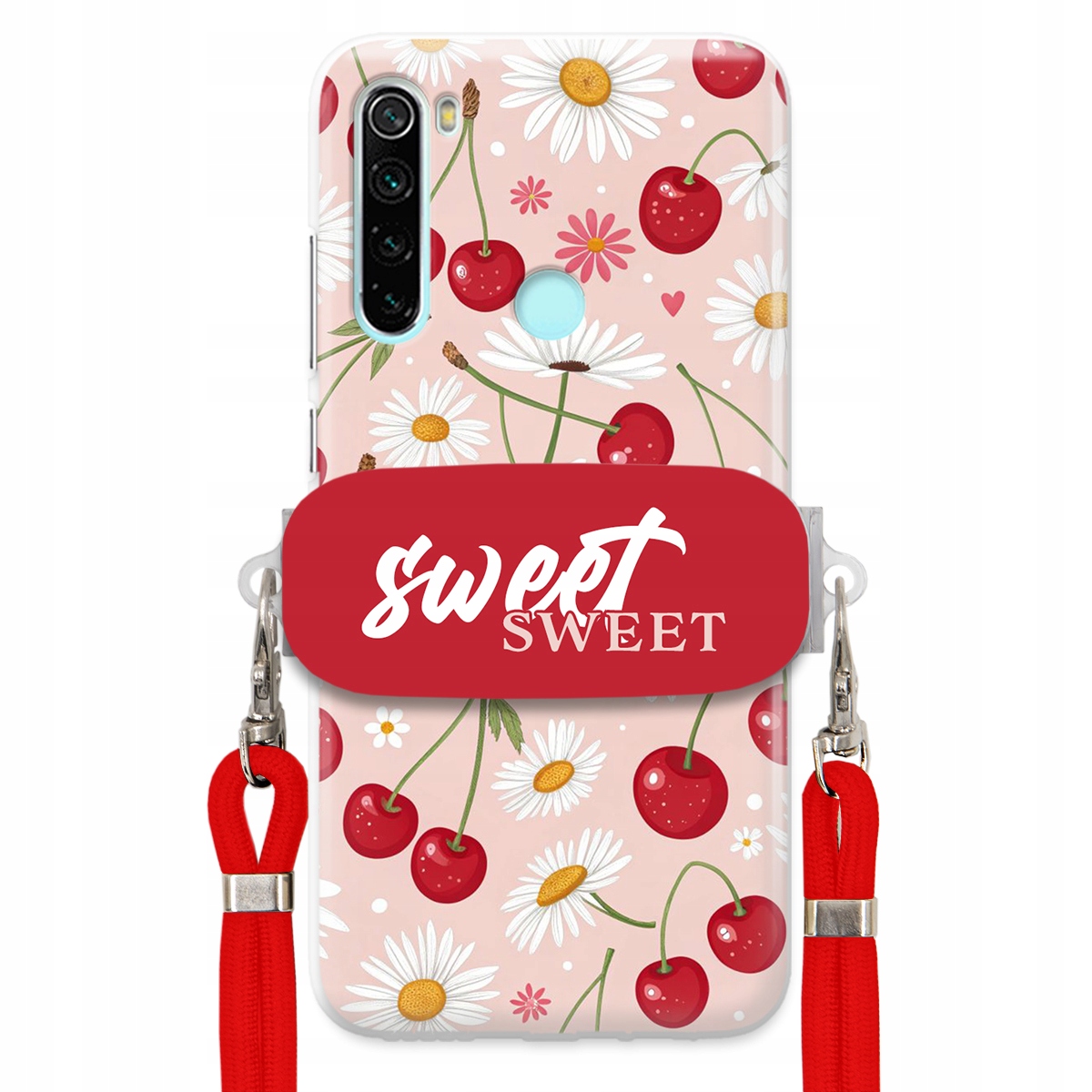 Puzdro pre Xiaomi Redmi Note 8 2021 Červené vodítko držiak Sweet Kvet čerešne