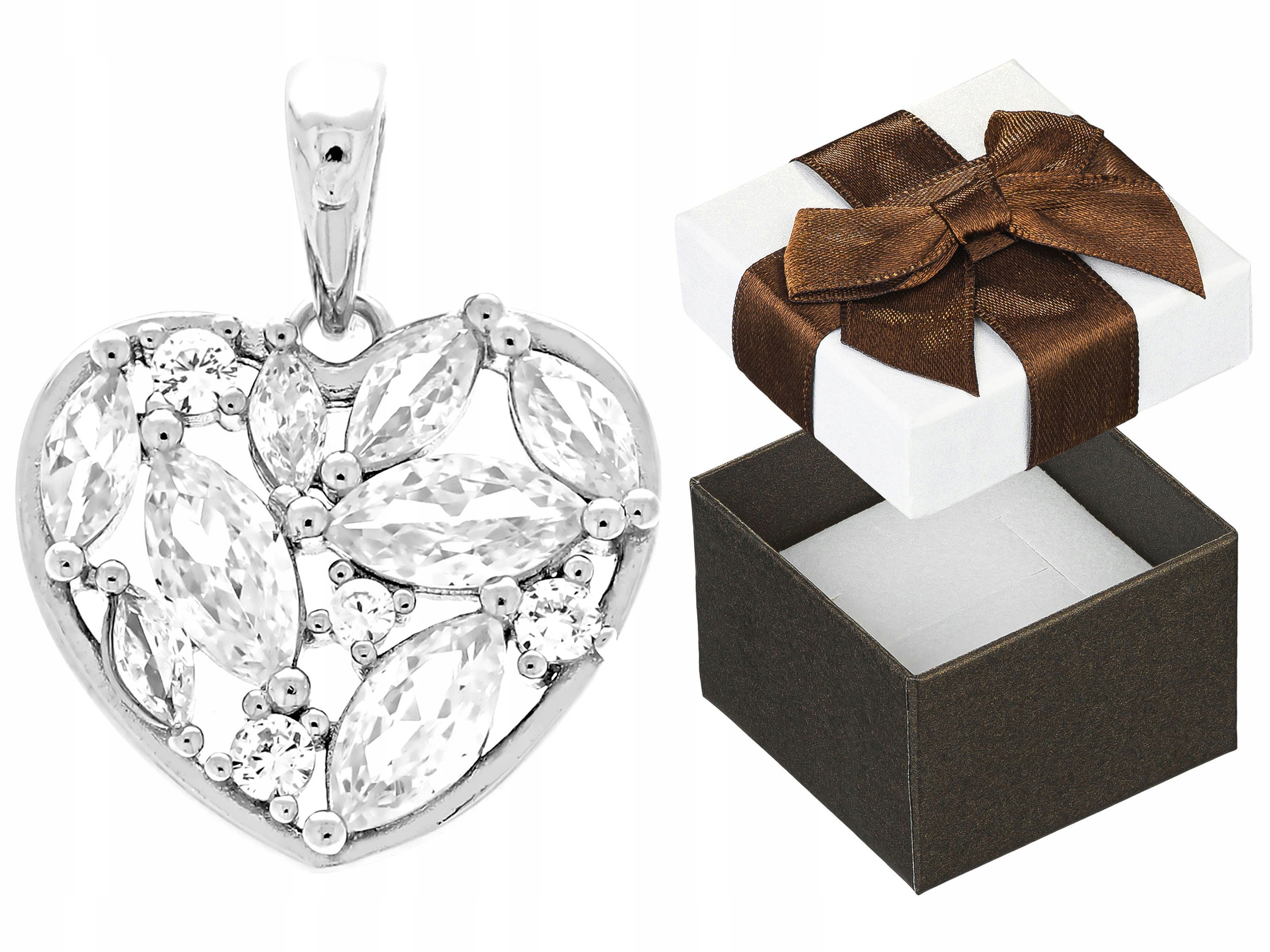 Stříbrný Přívěsek Srdce s zirkony Dámský rhodiovaný přívěsek Srdíčko 925