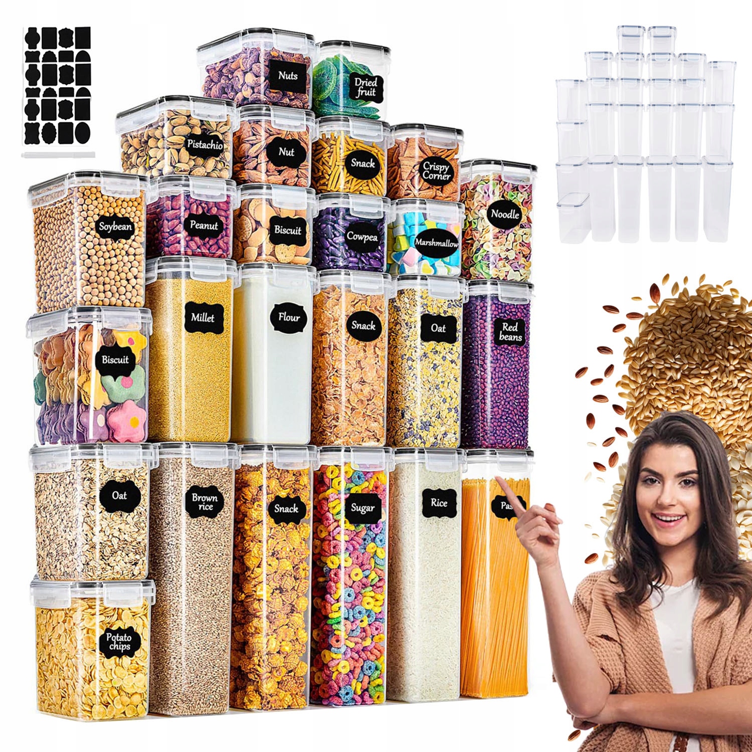 25 X Sada Nádob Na Suché Potraviny, Plastová Hermetická Nádoba