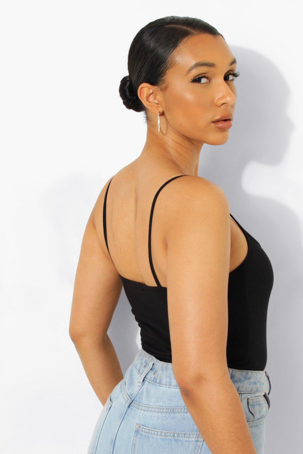 WW33 CZARNE BODY BAWEŁNA BASIC BOOHOO 36 Dekolt okrągły