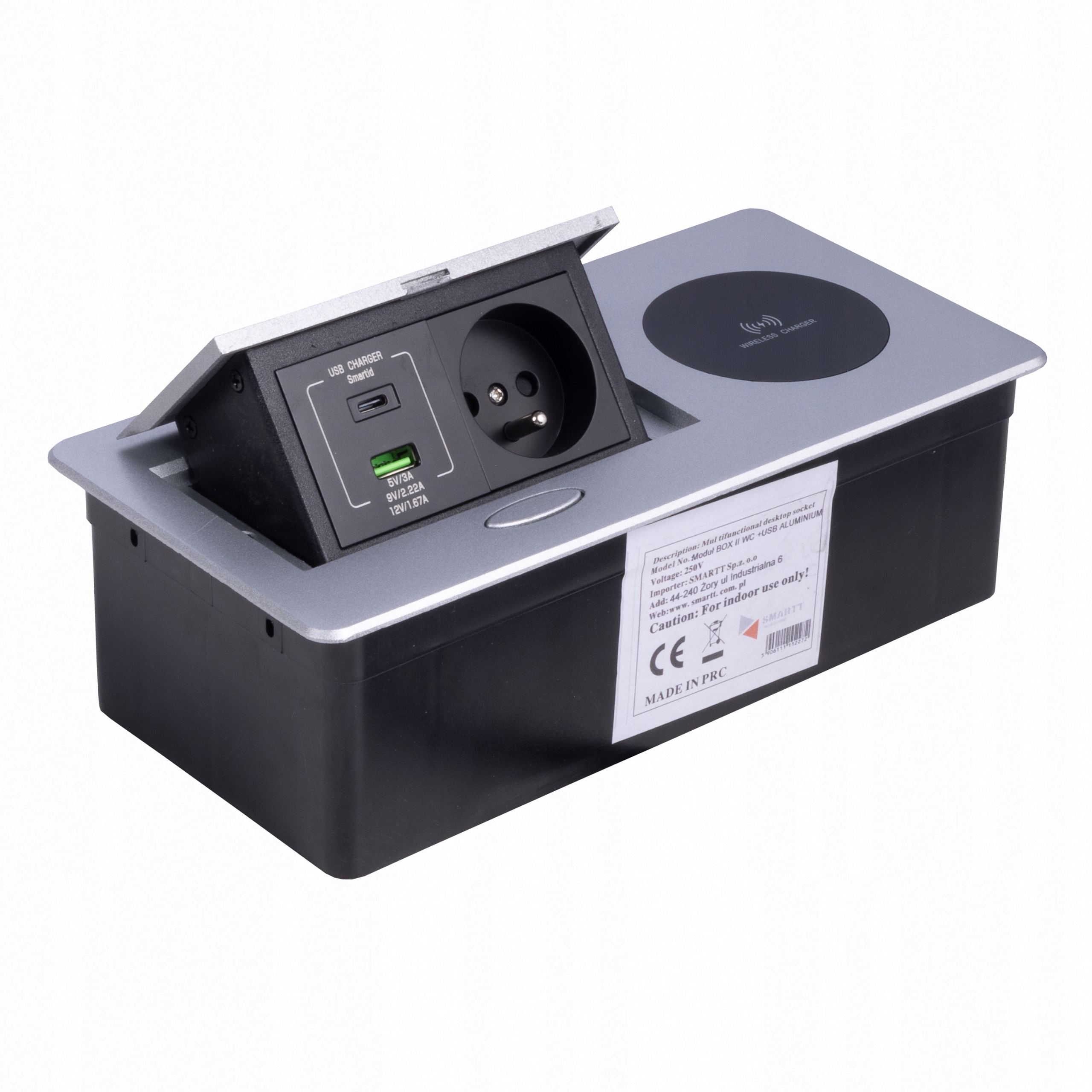 Zásuvka na dosku nábytku zapustená do dosky 1x230V 2xUSB Modulbox II strieborná