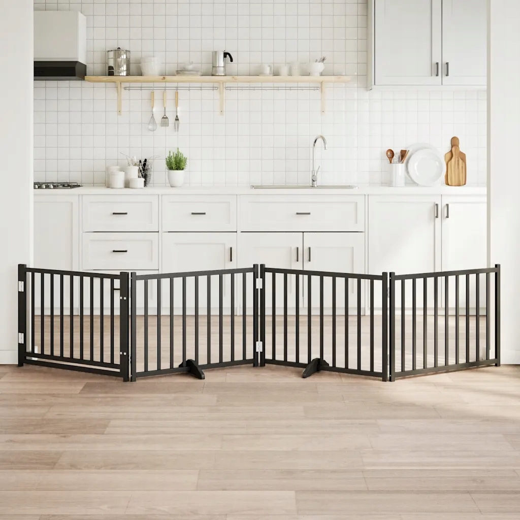 vidaXL Zábrana pro psy s dvířky skládací 4 panely černá 320 cm jedle