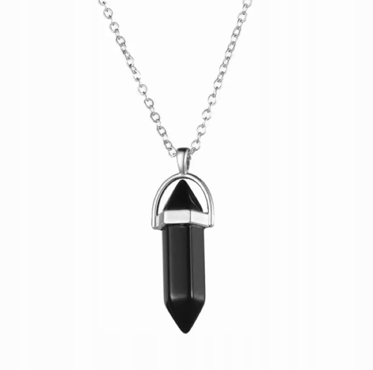 

Naszyjnik amulet czarny łańcuszek srebrny stalowy