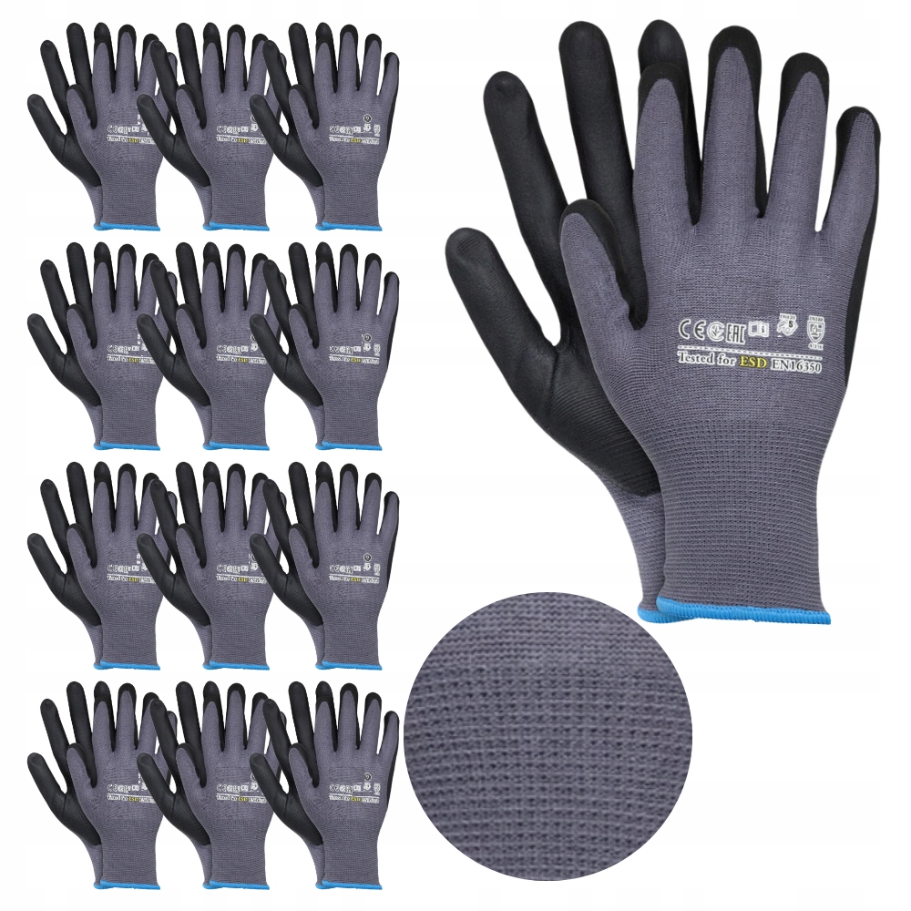 Pracovní rukavice Antistatické Esd Rukavice potažené Pěnovým Nitrilem