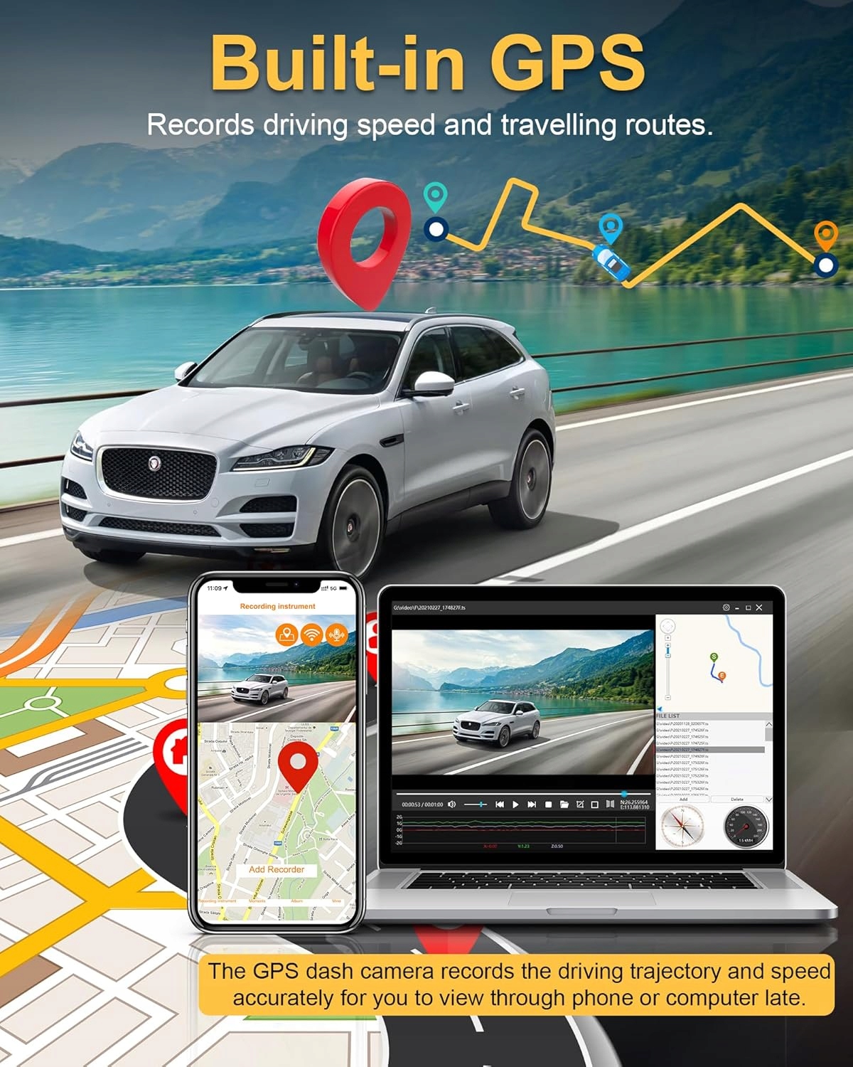 Vtopek Kamera na Deskę Rozdzielczą 4K z WiFi,GPS i WDR–Mini Kamera Model W19S