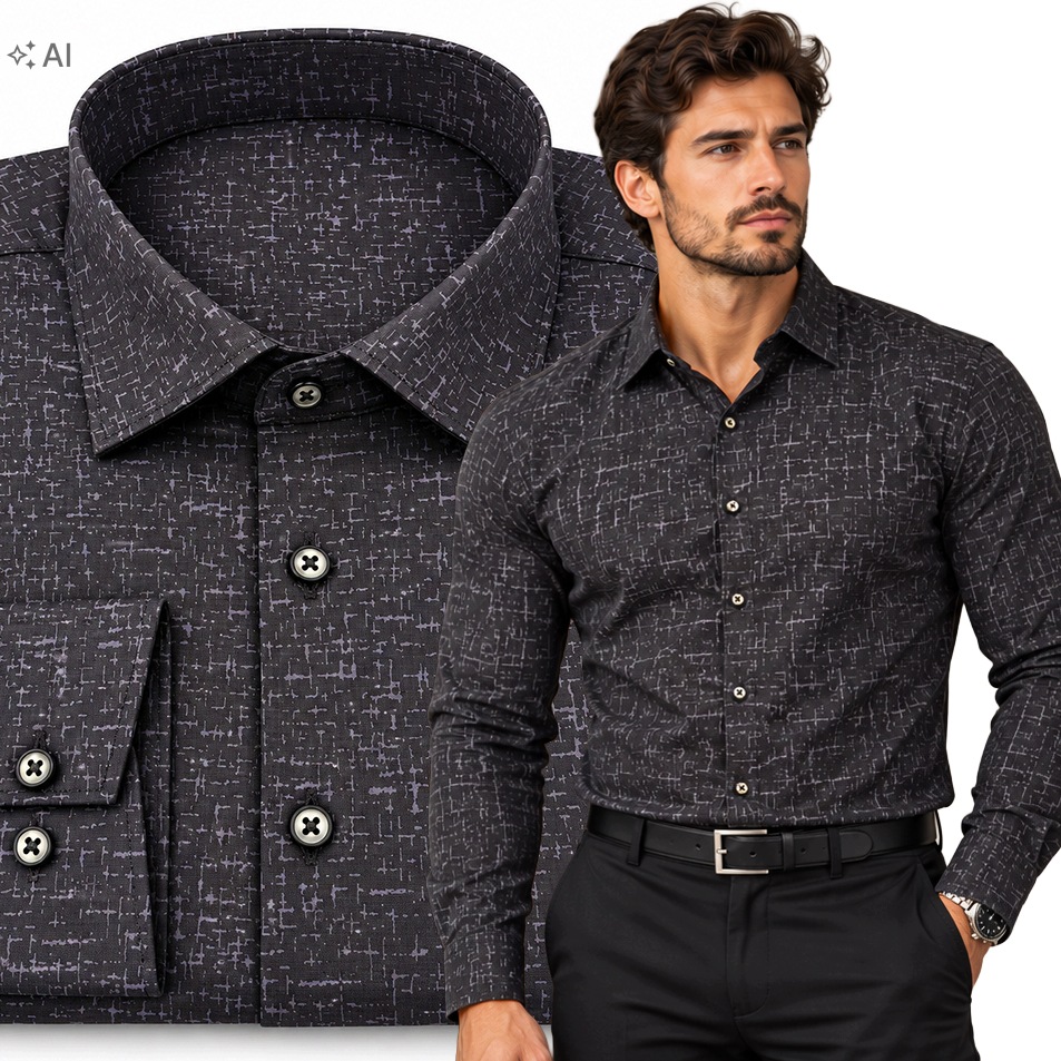 Pánská vzorovaná košile Elegantní Slim Fit Dlouhý rukáv Ležérní límec