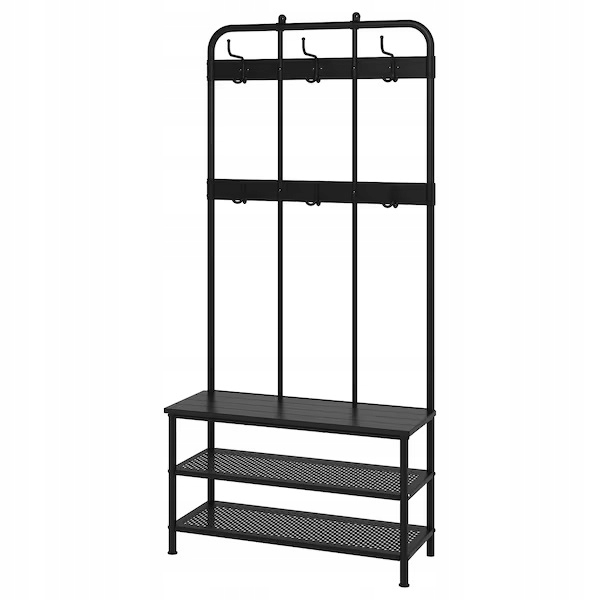 

Ikea Pinnig Wieszak na ubrania z ławą, czarny
