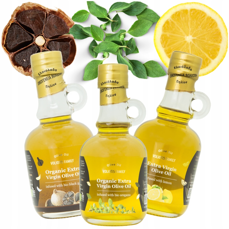 Levně Sada Řeckých extra panenských ochucených olejů 250 ml Citron Česnek Oregano