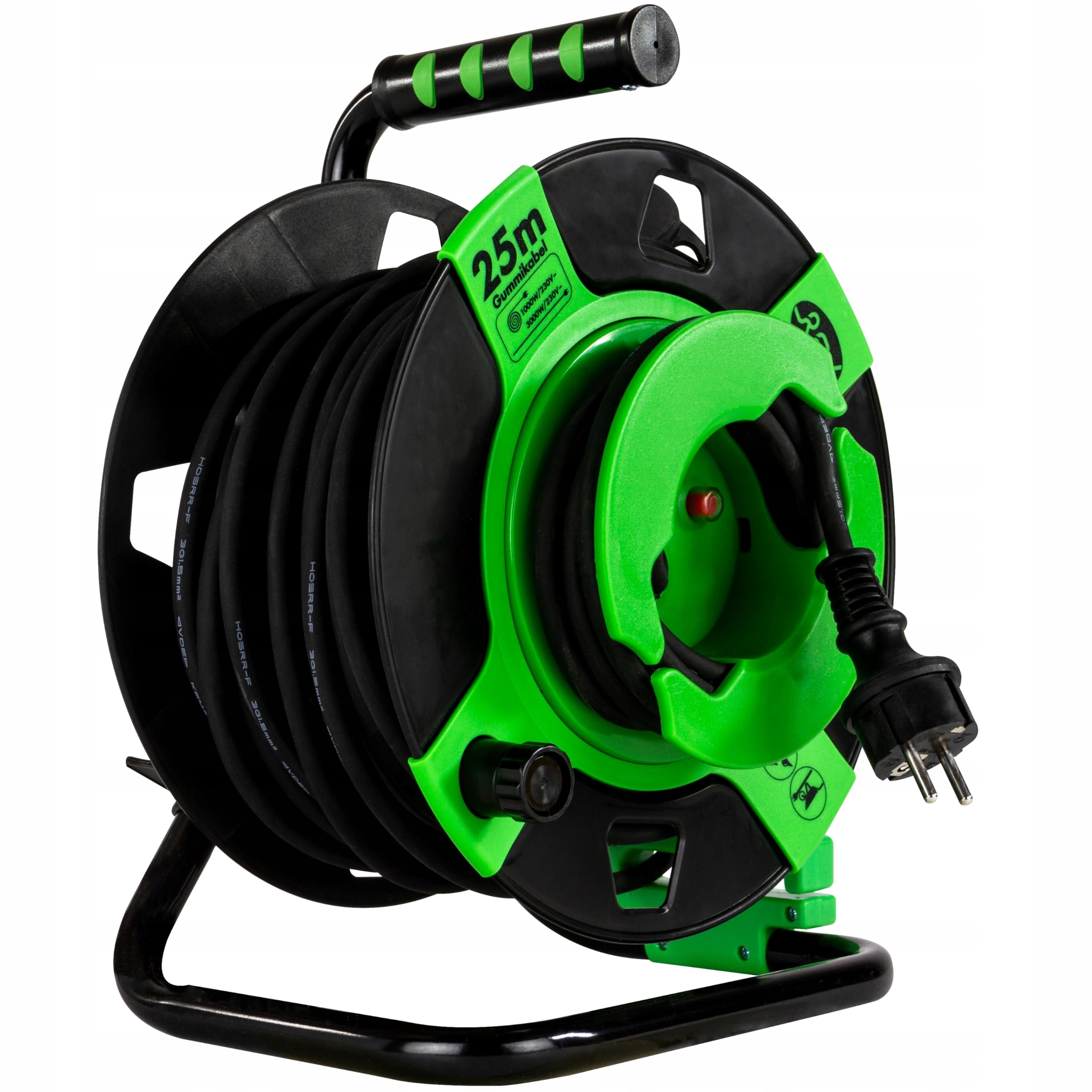 REV Kabeltrommel 25m Przedłużacz Zewnętrzny IP44 3000W Zielony — miniatura 3