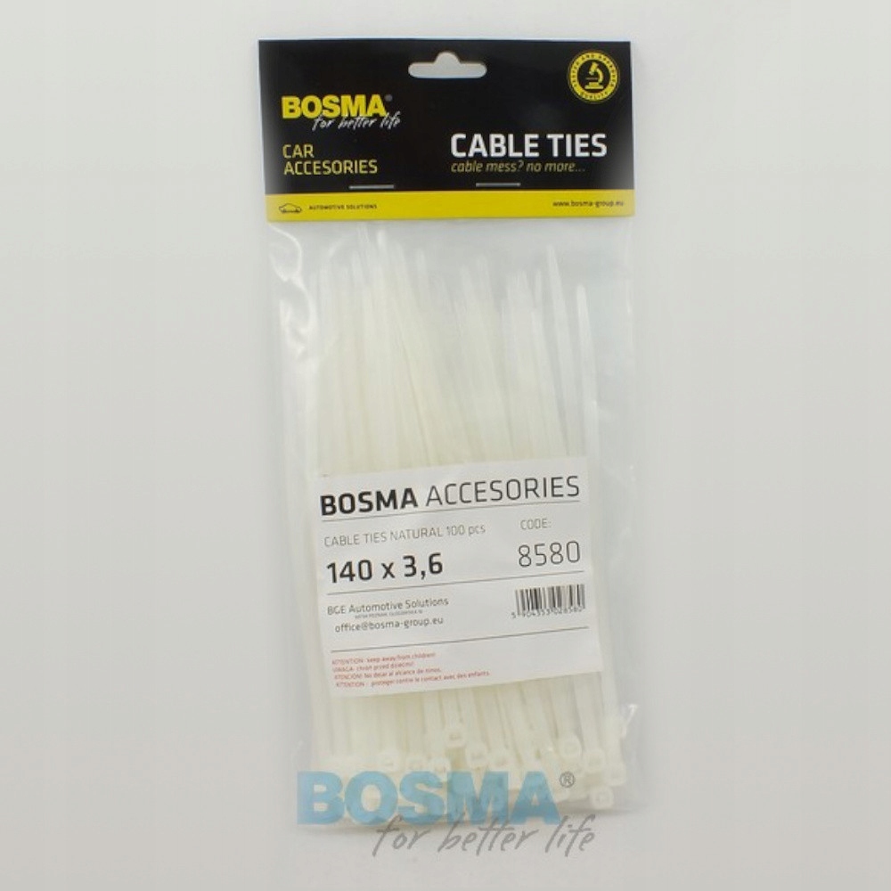 

Opaski Kablowe Białe Bosma (100 szt) 3,6x140mm