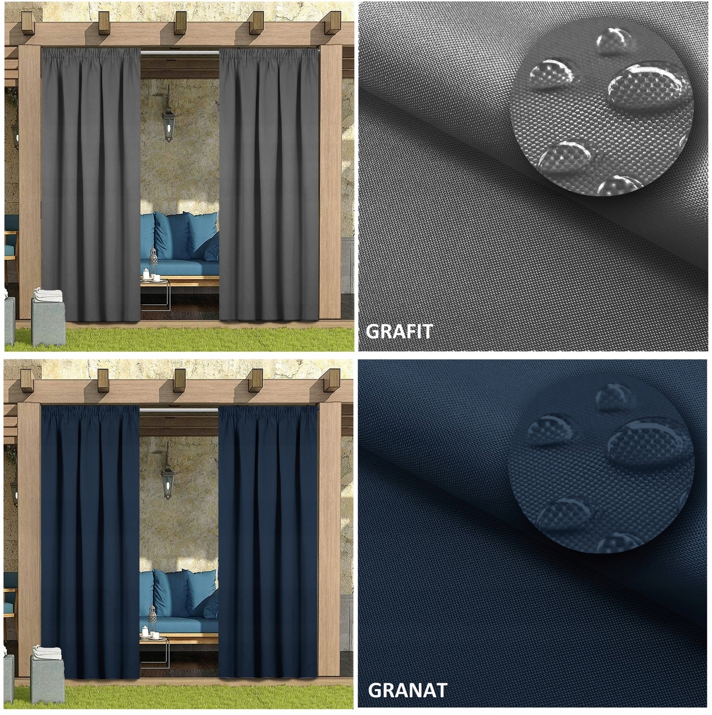 ZASŁONY OGRODOWE 155x240 DO ALTANY TARASU TUNEL Długość 2.4 m