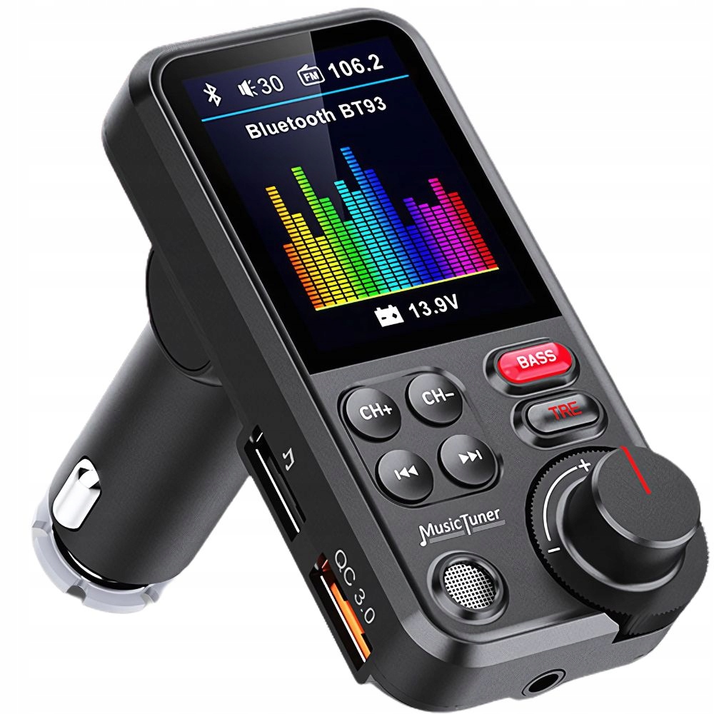 Bluetooth Vysílač 5.0 Fm Handsfree Usb Qc Tf Bass LCD 12-24V