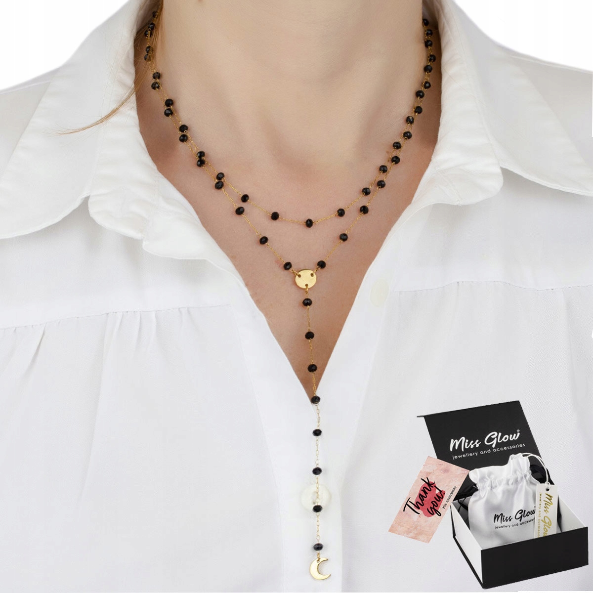 

Naszyjnik koraliki Stal Szlachetna Pozłacana