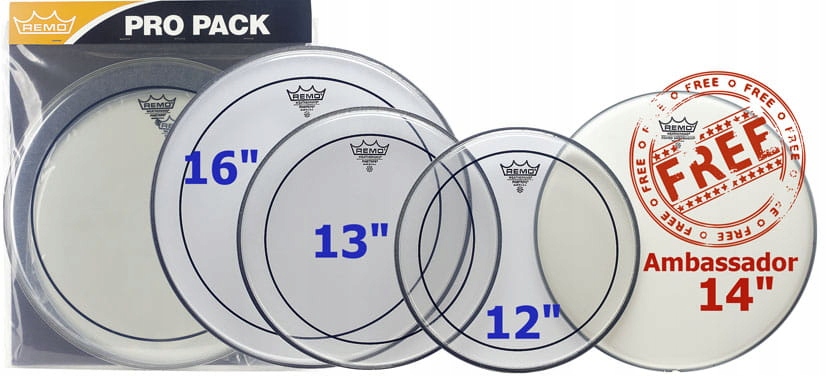 Remo ProPack Pinstripe Clear 12, 13, 16 Ambas. 14