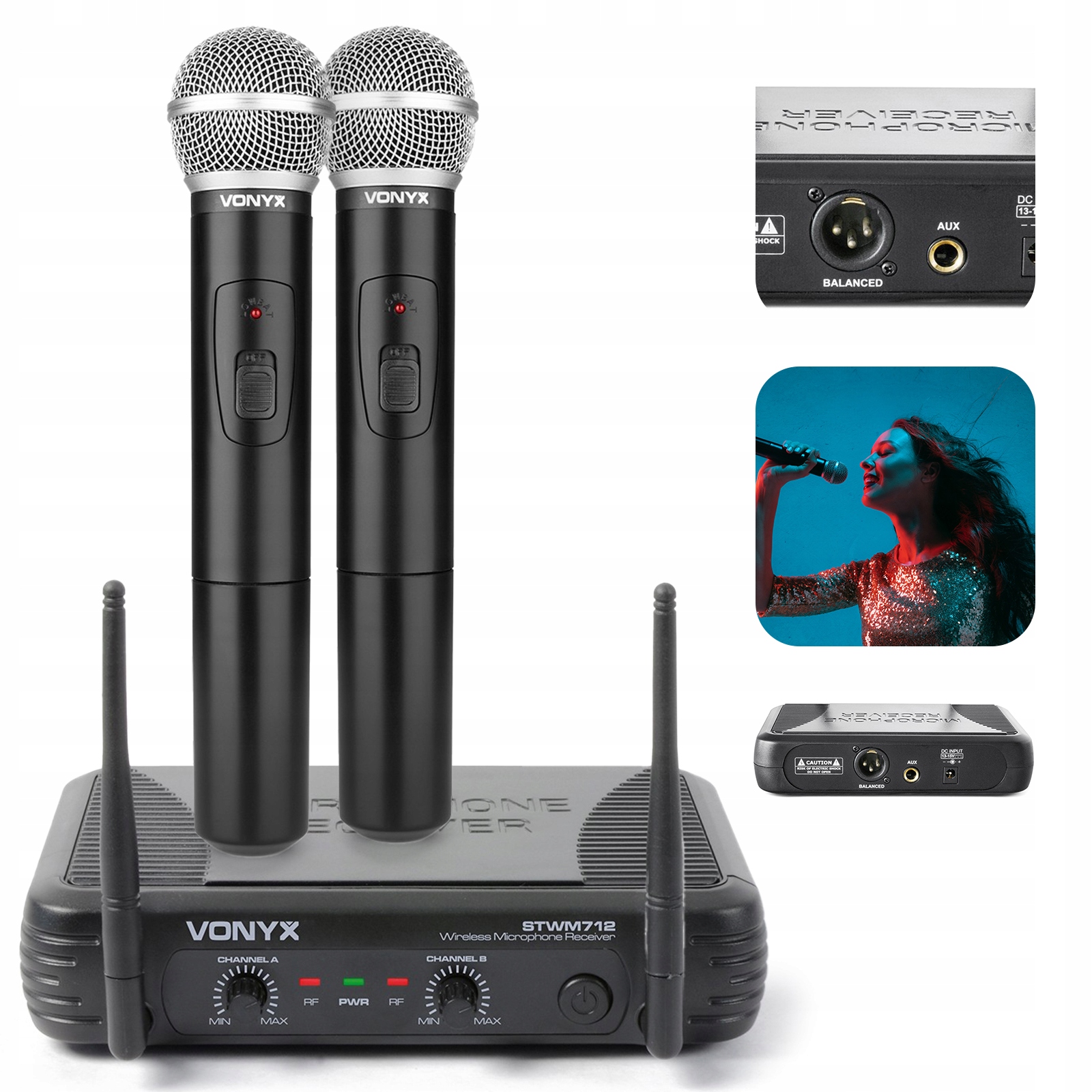 2x Mikrofon bezprzewodowy Vhf+ Baza Zestaw Vonyx