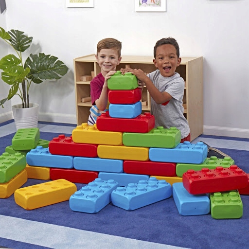 MEGA DUŻE KLOCKI BUDOWLANE CEGŁY 30 EL. + 2 KÓŁKA Materiał plastik