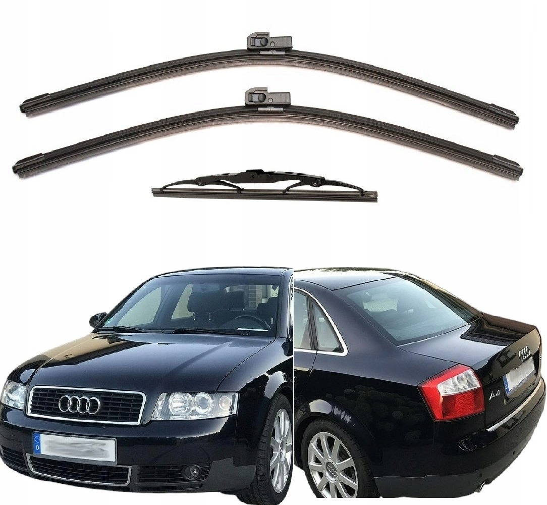 3x Nowe Wycieraczki Płaskie Pióro Komplet Przód Tył Zestaw Audi A4 01-03