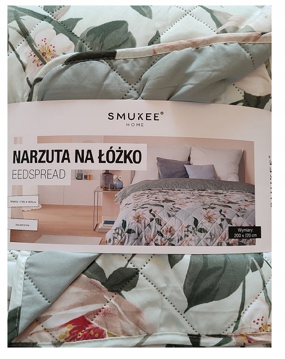 

Narzuta na łóżko Kwiaty jasnozielona 200x220 nowa