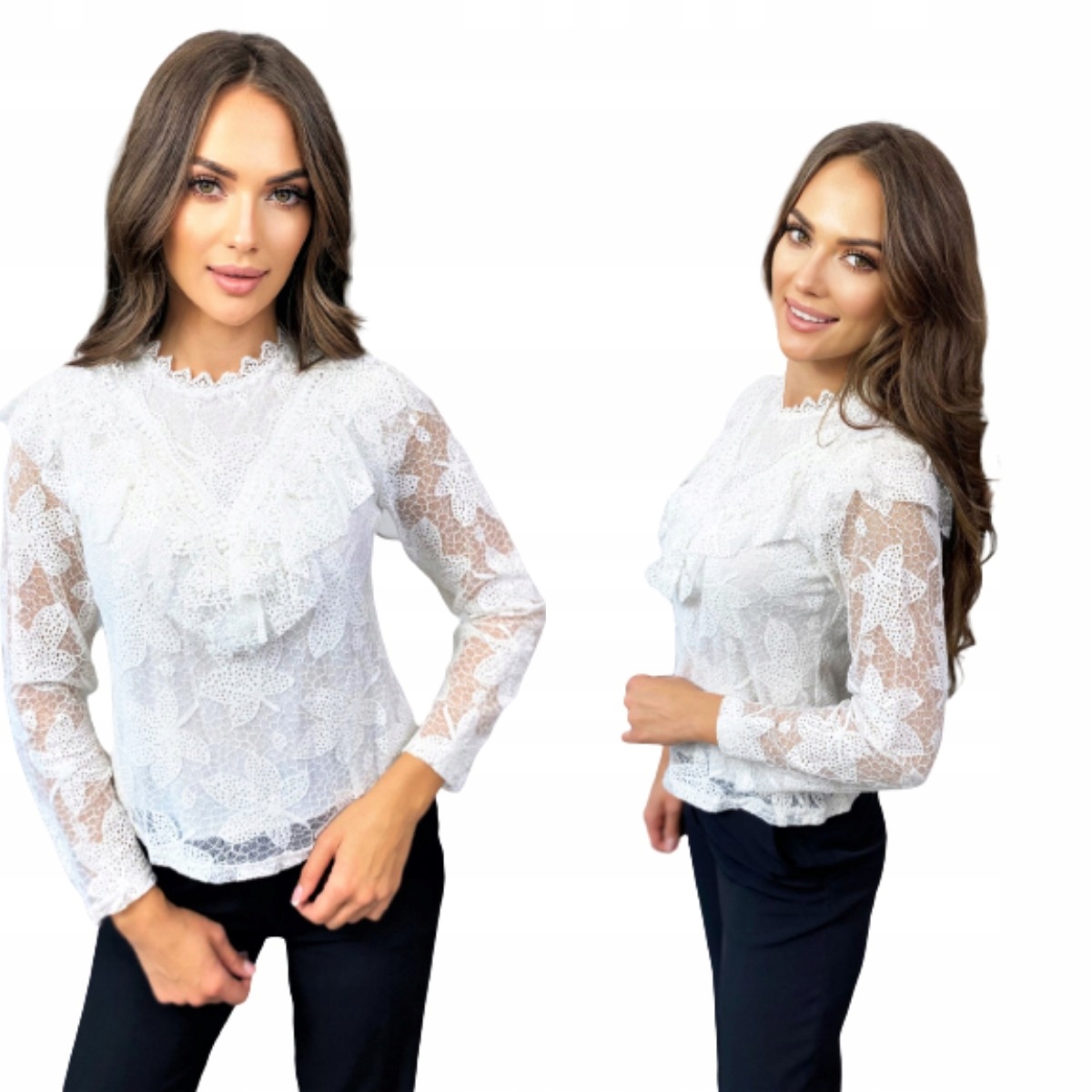 B&W BÉKÁS CSIPKÉS BLÚZ, FEHÉR